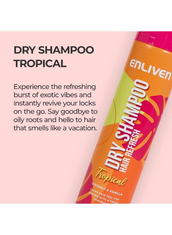 ENLIVEN Tropical Dry Shampoo Refreshed Hair, Quick Fix for Oily Hair with a Long-Lasting Summer Scent 300ml - Image 4